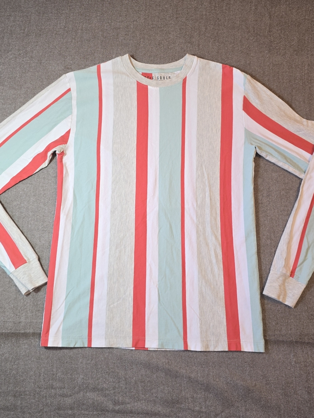 Rustic Souls Striped Long Sleeve in Coral, Mint, Beige & White Small
